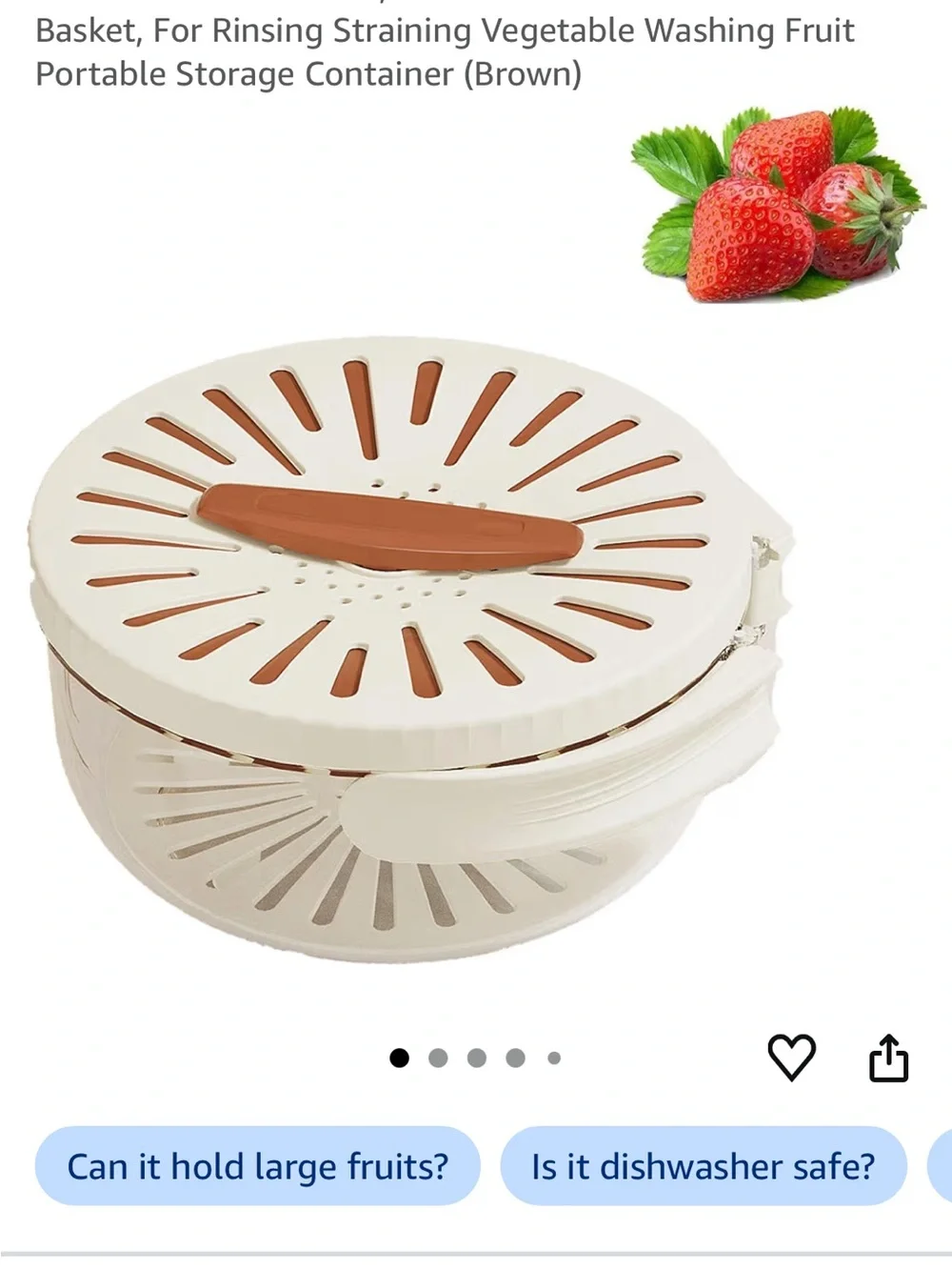Collapsible Vegetable & Fruit Washing Basket - Cream with Brown Accent